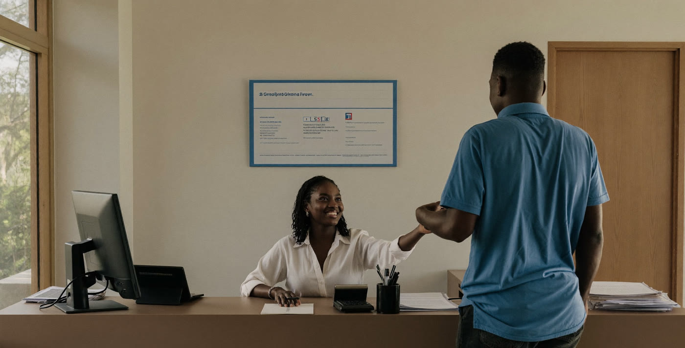 Accueil d'un visiteur à la banque d'accueil
